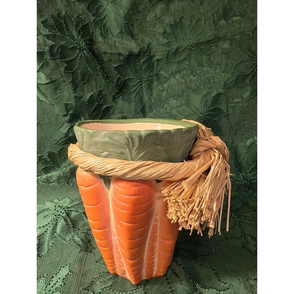 Studio Nova Ceramic Carrot Planter Pot Top Raffia Tie Farmhouse Spring Decor